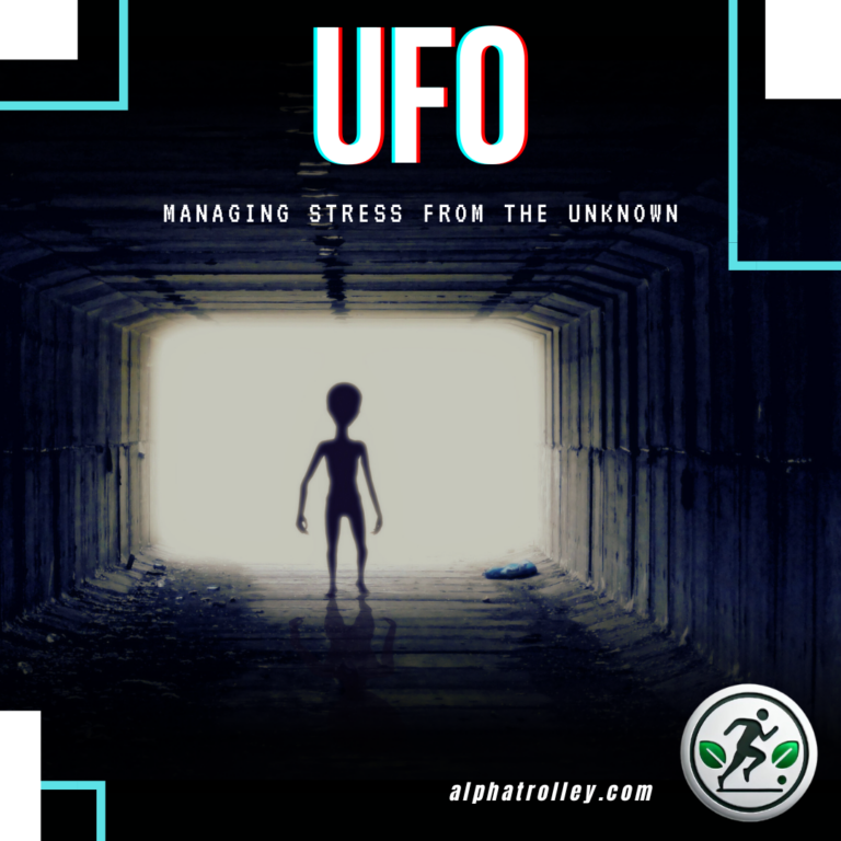 Silhouette of an alien in a dark tunnel representing UFO sightings and their impact on stress management.