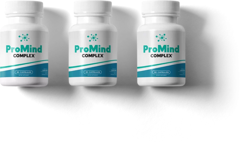 Three bottles of ProMind Complex brain health supplement for memory and focus.