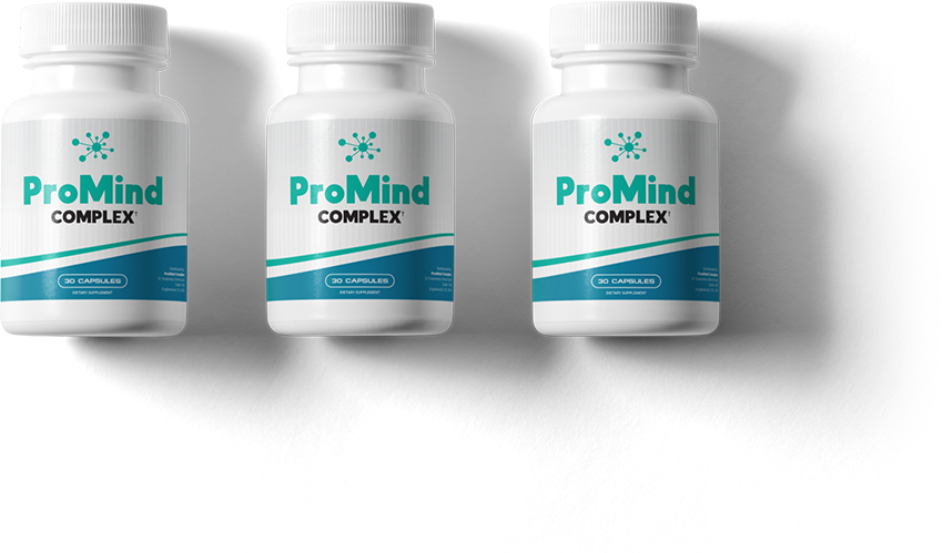 Three bottles of ProMind Complex brain health supplement for memory and focus.