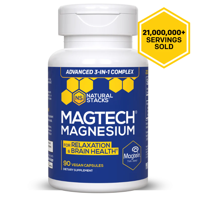 MagTech Magnesium Complex supplement bottle showcasing advanced brain and sleep support through high-quality magnesium sources